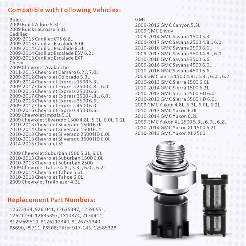 Osakesukar Engine Oil Pressure Sensor Compatible with 2009-2020 Chevy Chevrolet Silverado 1500 2500 3500,GMC,Buick 5.3L,Cadillac,Chevy Express Yukon Sierra Savana Suburban Tahoe Impala #12673134 - Image 4